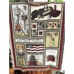 Deb Strain Life's Simple‎ Pleasures" Tapestry Americana Folk Throw Blanket 1994